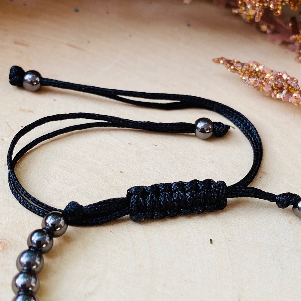 Men’s Hematite Adjustable Cord Beaded Bracelet - Picture 3 of 4